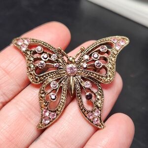 Purple Rhinestone Butterfly Brooch